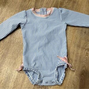 Ruffle Butts Blue and White Striped Baby Onesie‎
